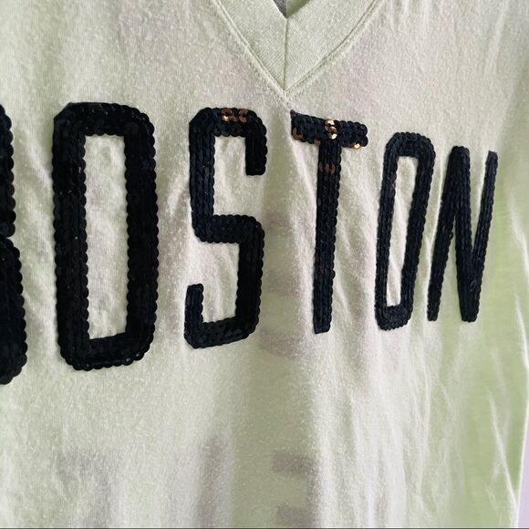 Victoria’s Secret PINK Yellow V-Neck Short Sleeve Boston Irish Sequins Bling Tee - Picture 3 of 5